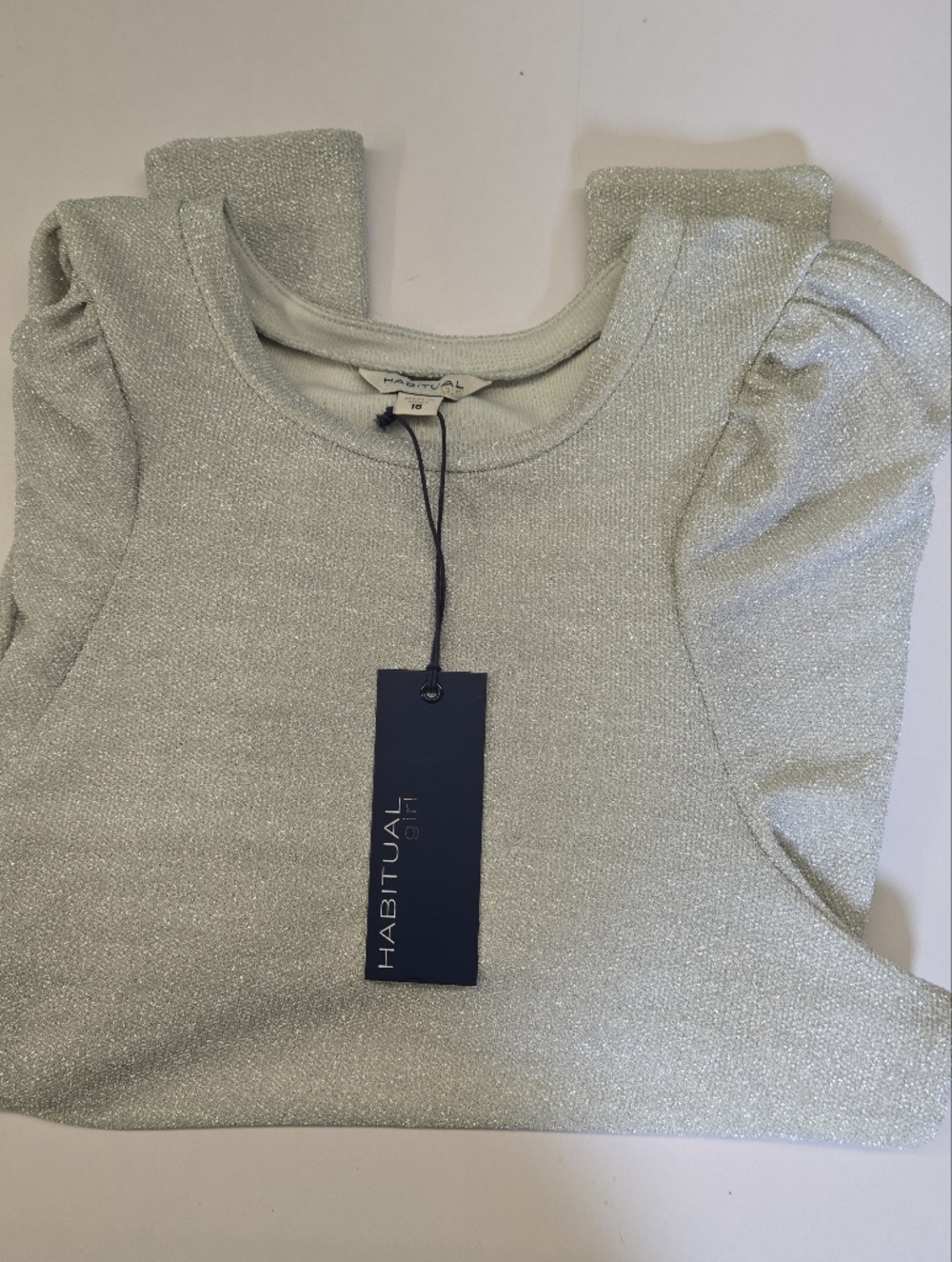 NWT Habitual Girl Metallic Silver Puff Sleeve Shimmer Top – Kids Size 16